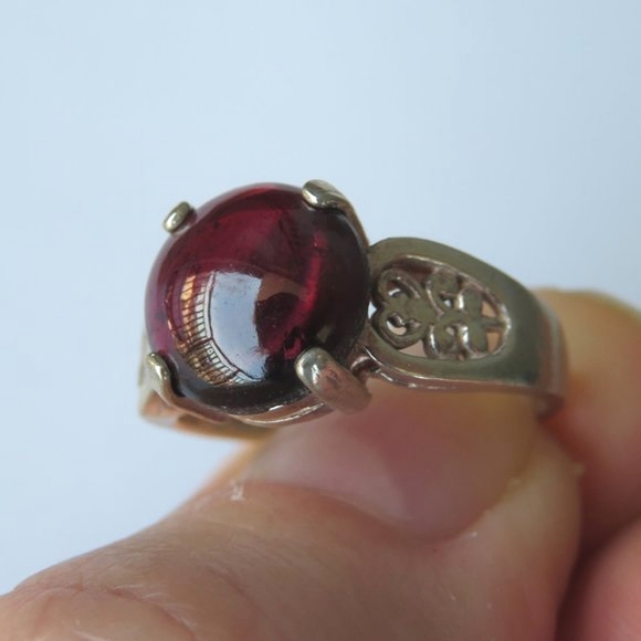 Deep Red Wine Natural Garnet In Filigree Sterling Silver Ring. Size 7 - Picture 5 of 11